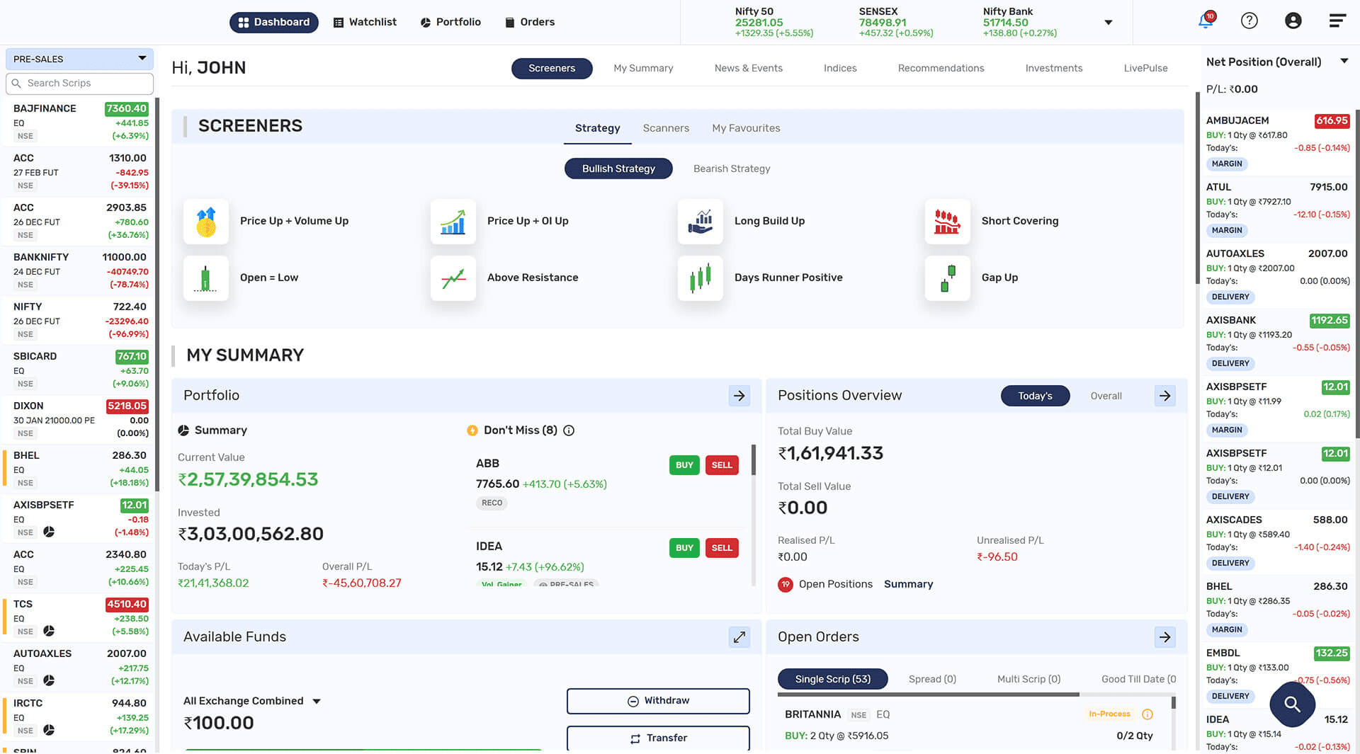 Dashboard Screeners